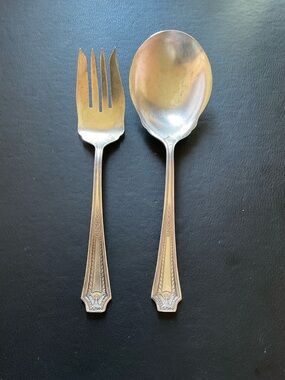 Ajax Silver Plate Serving Fork and Spoon Set - Classic Silvertone